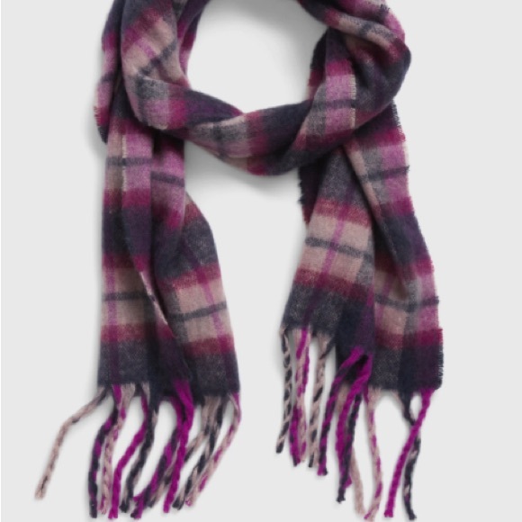 Purple plaid large recycled polyester fringe scarf nwt 13x45” plush warm gift - Picture 1 of 2